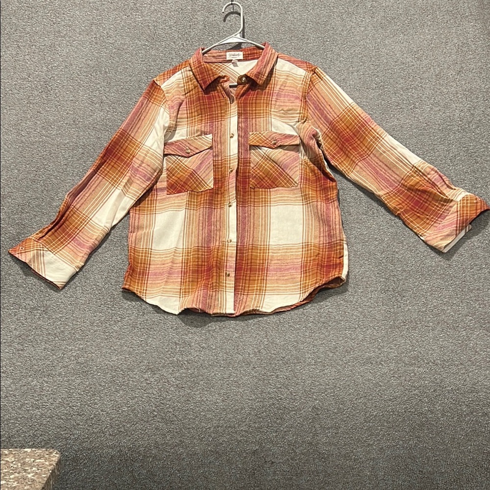 Plaid Button-Up Shirt in Red and Orange